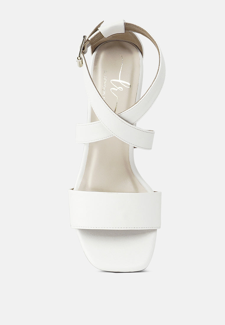 women square toe strappy block heels#color_white