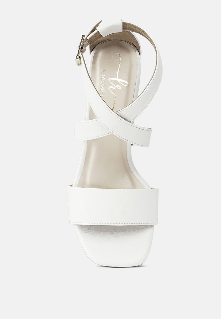 women square toe strappy block heels#color_white