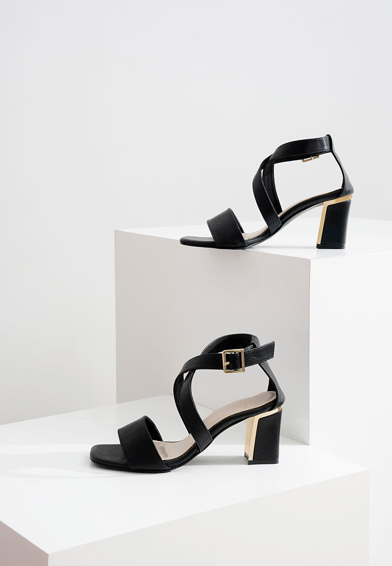 women square toe strappy block heels#color_black