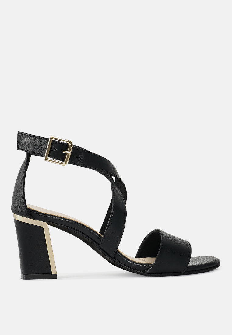 women square toe strappy block heels#color_black