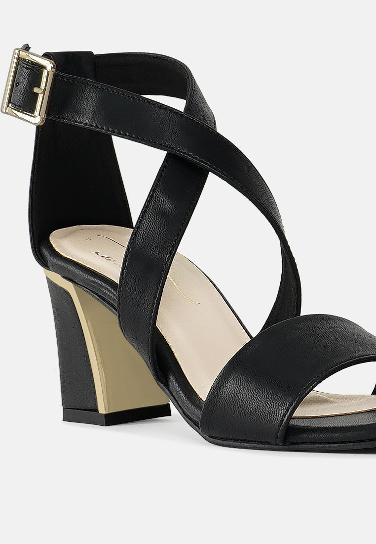 women square toe strappy block heels#color_black