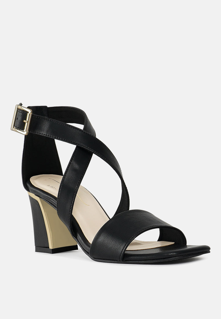 women square toe strappy block heels#color_black