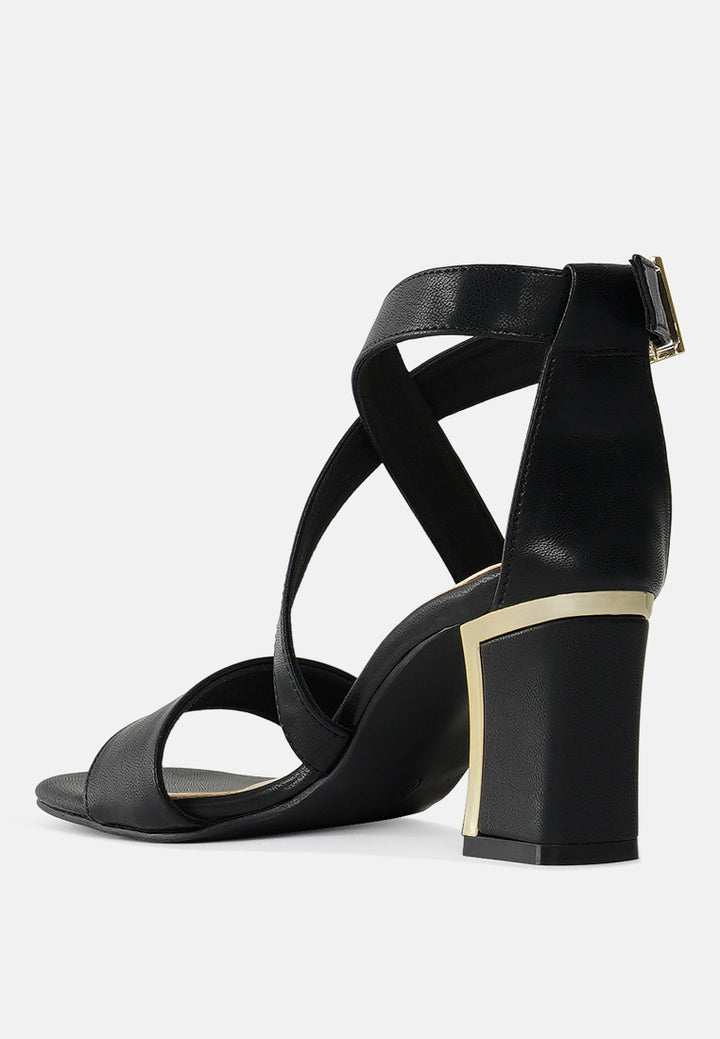 women square toe strappy block heels#color_black