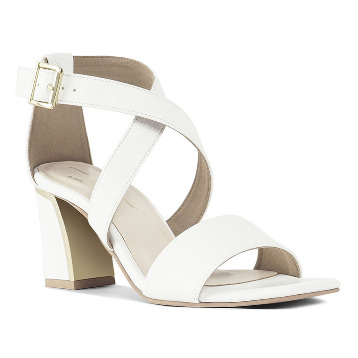 square toe strappy block heels#color_white
