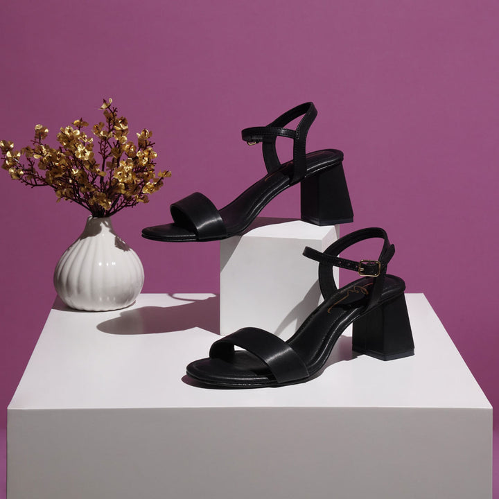 Women Pin Buckle Strap Block Heels