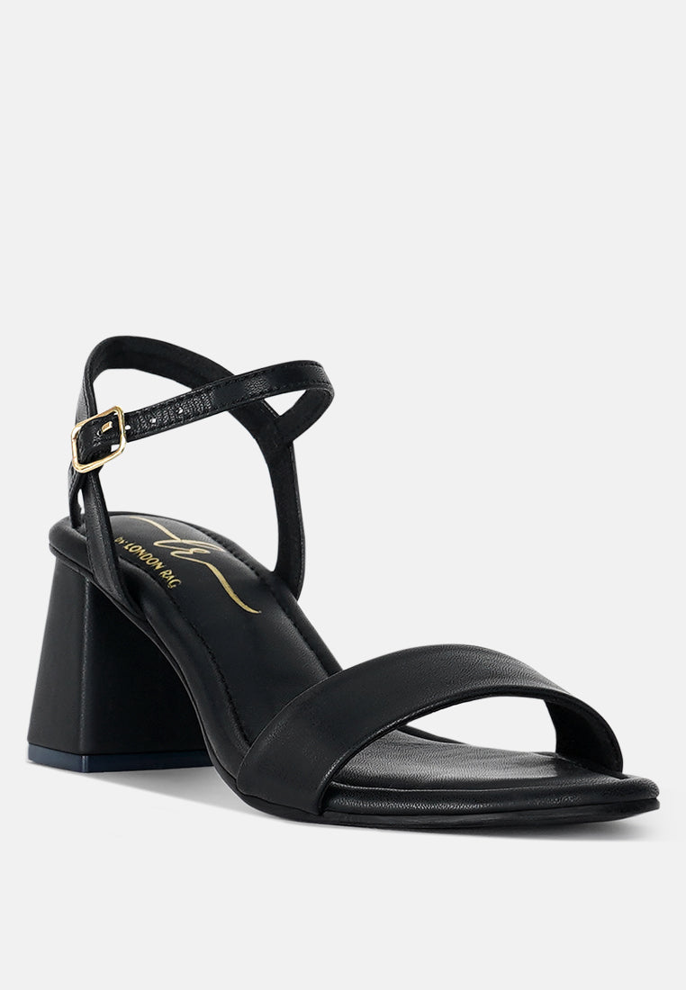 women pin buckle strap block heels#color_black