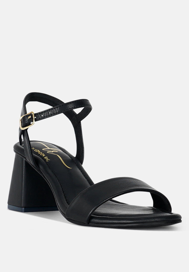 women pin buckle strap block heels#color_black