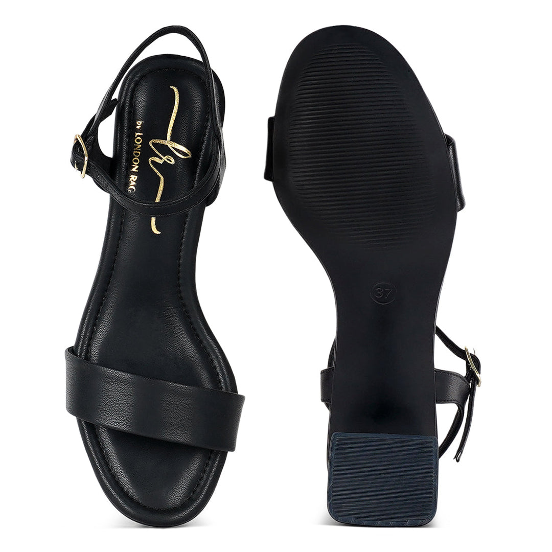 women pin buckle strap block heels#color_black