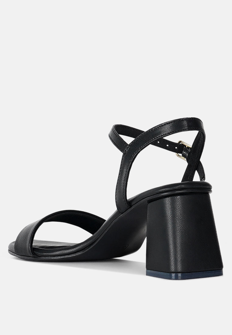 women pin buckle strap block heels#color_black