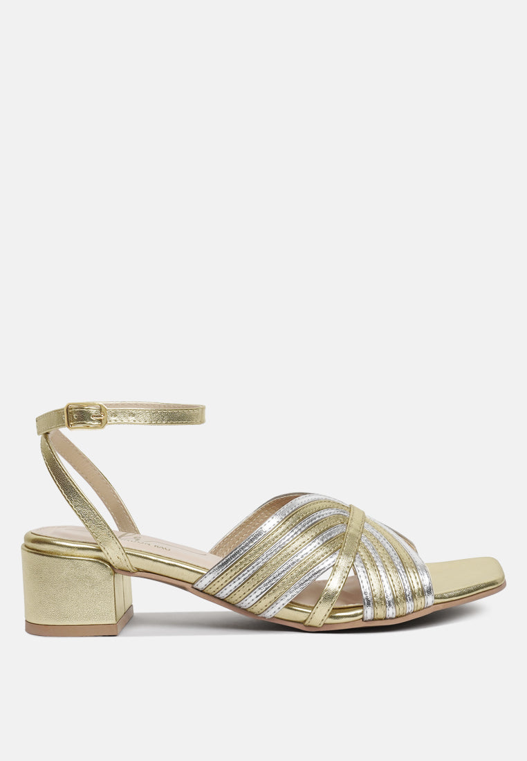 women metallic criss-cross ankle strap sandals#color_gold