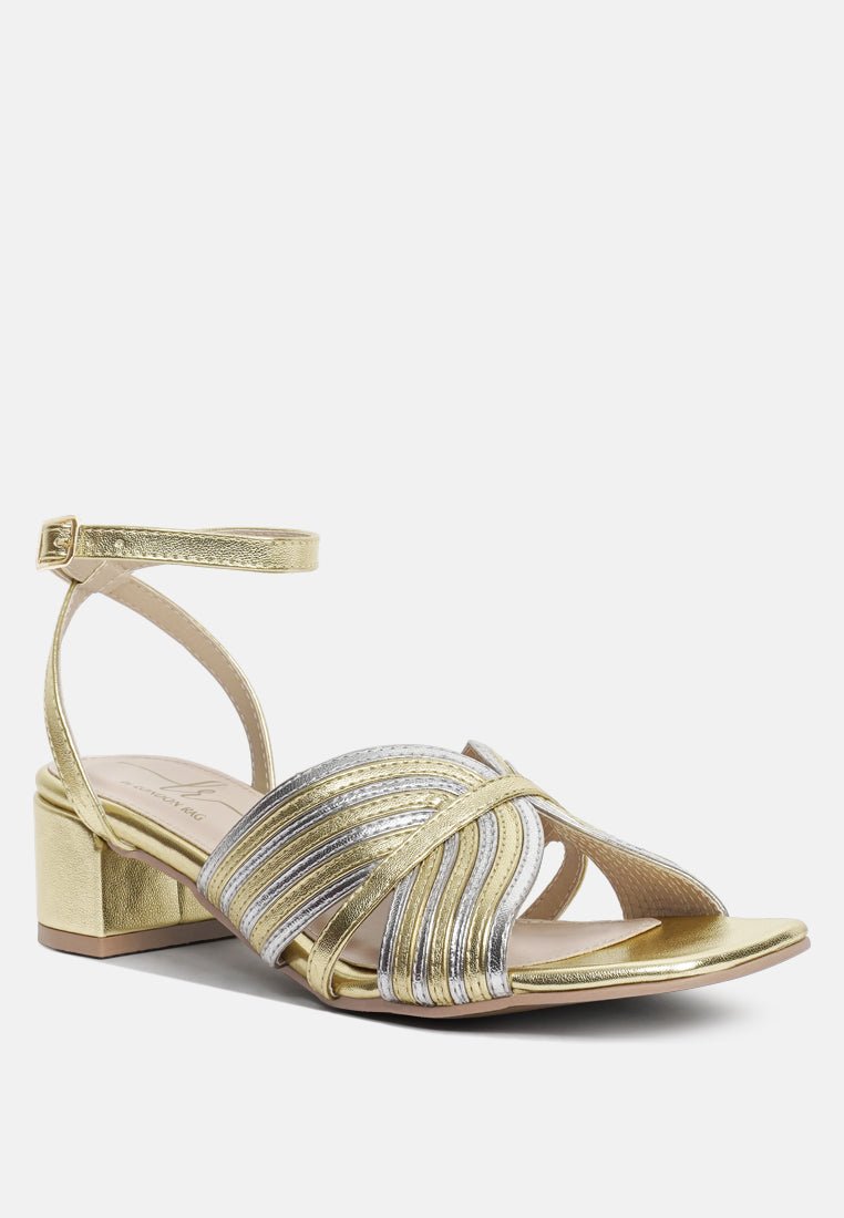 women metallic criss-cross ankle strap sandals#color_gold