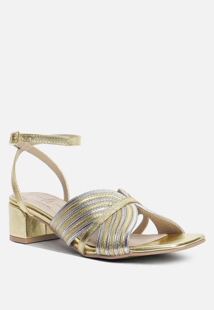 women metallic criss-cross ankle strap sandals#color_gold