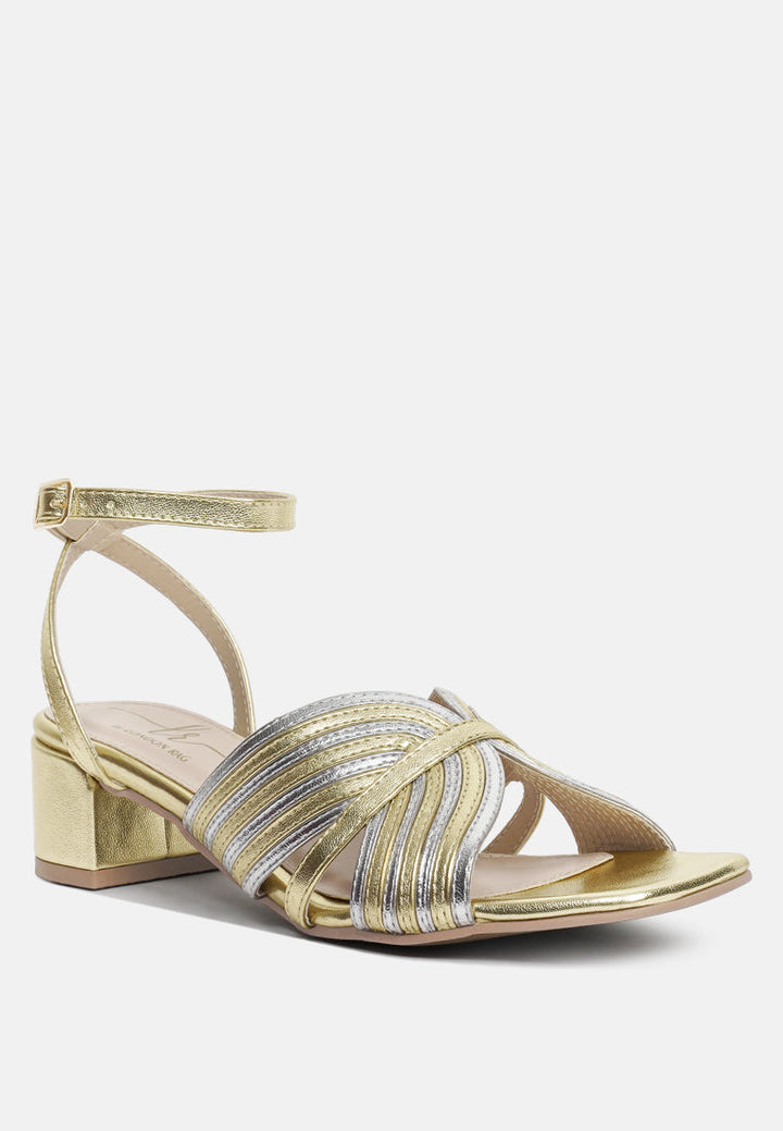 women metallic criss-cross ankle strap sandals#color_gold