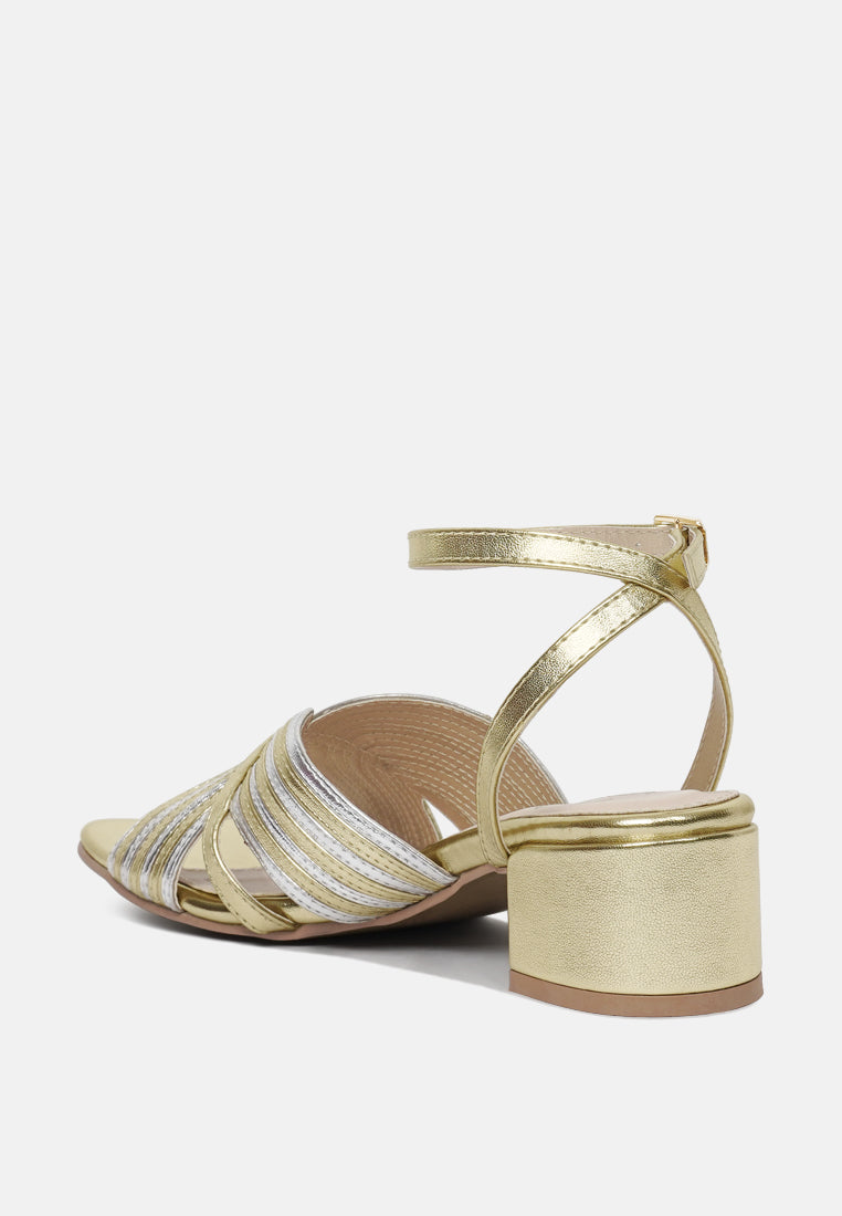 women metallic criss-cross ankle strap sandals#color_gold
