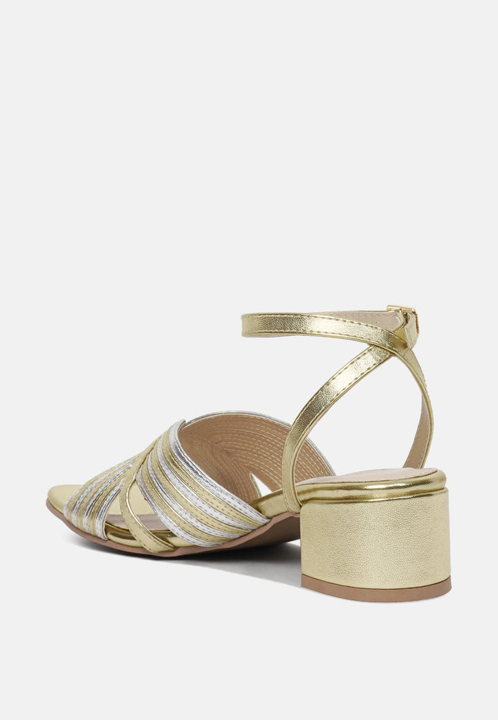 women metallic criss-cross ankle strap sandals#color_gold
