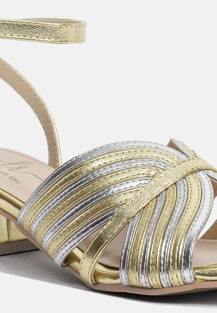 women metallic criss-cross ankle strap sandals#color_gold