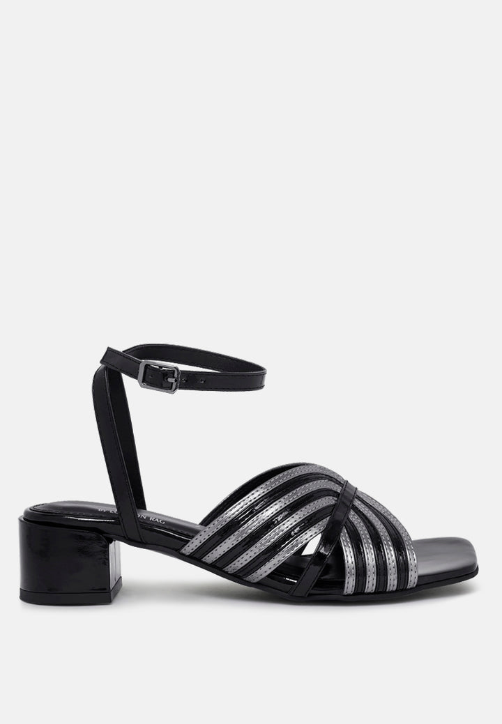 women square toe criss-cross ankle strap sandals#color_black
