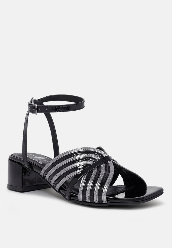 women square toe criss-cross ankle strap sandals#color_black
