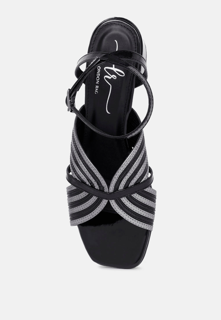 women square toe criss-cross ankle strap sandals#color_black