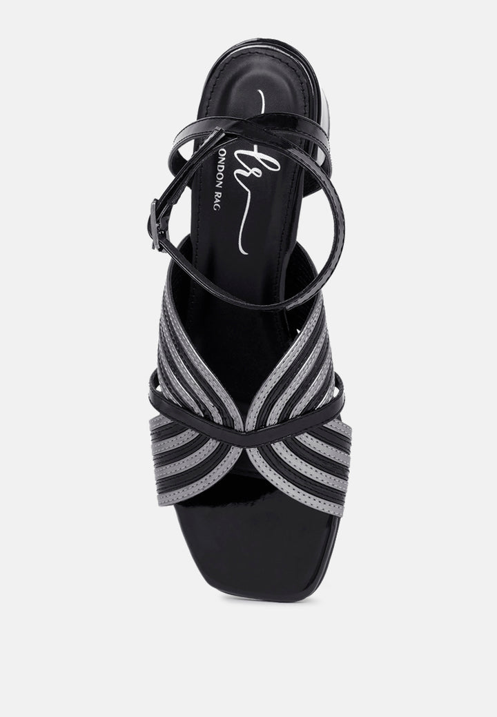 women square toe criss-cross ankle strap sandals#color_black