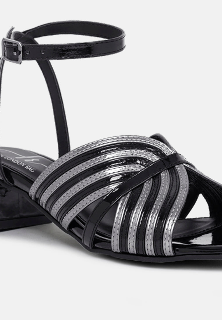 women square toe criss-cross ankle strap sandals#color_black