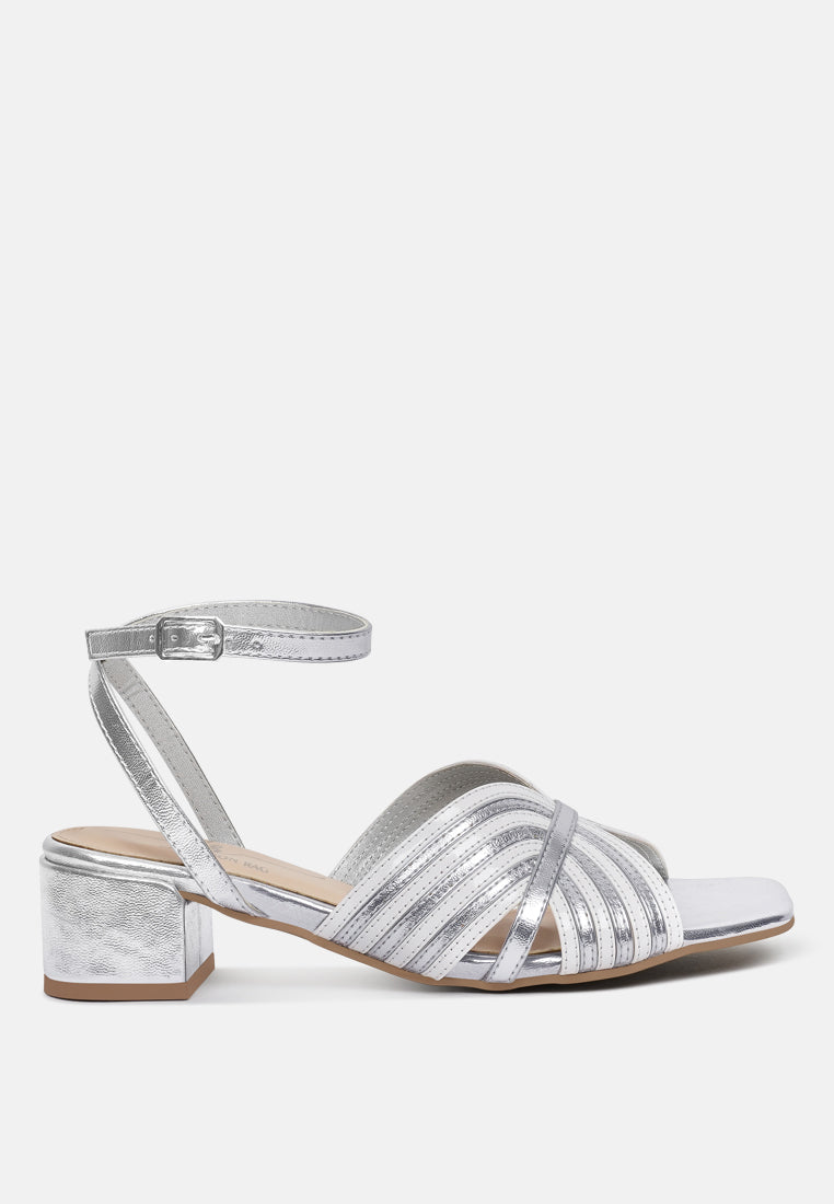 women square toe criss-cross ankle strap sandals#color_silver