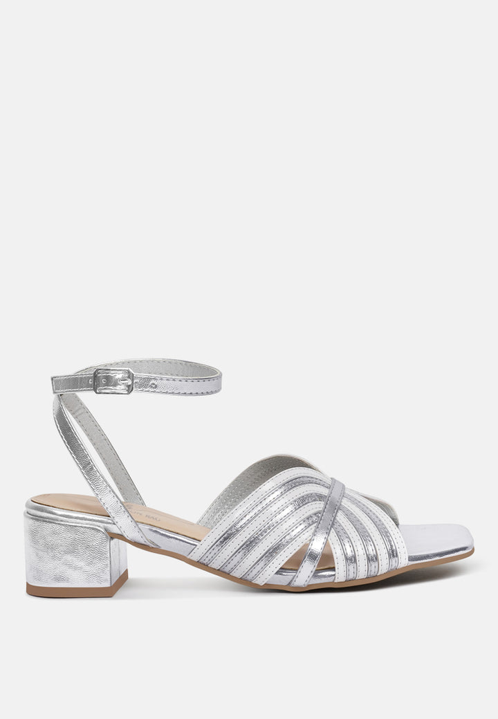 women square toe criss-cross ankle strap sandals#color_silver