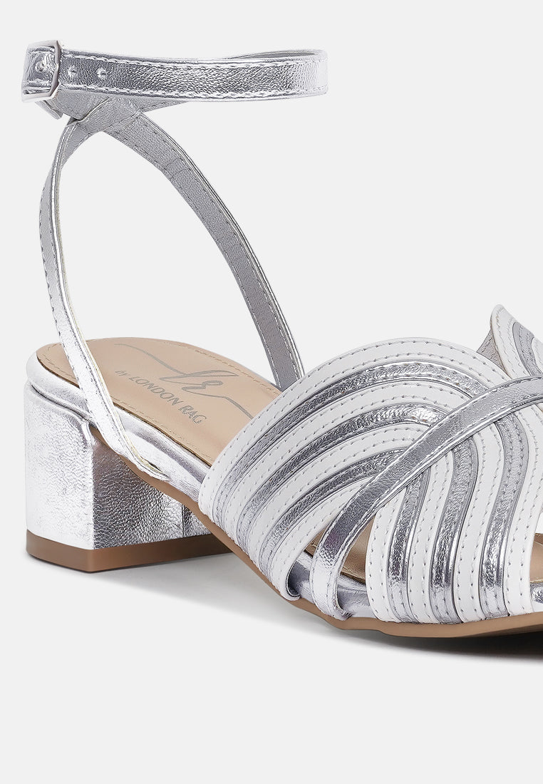 women square toe criss-cross ankle strap sandals#color_silver