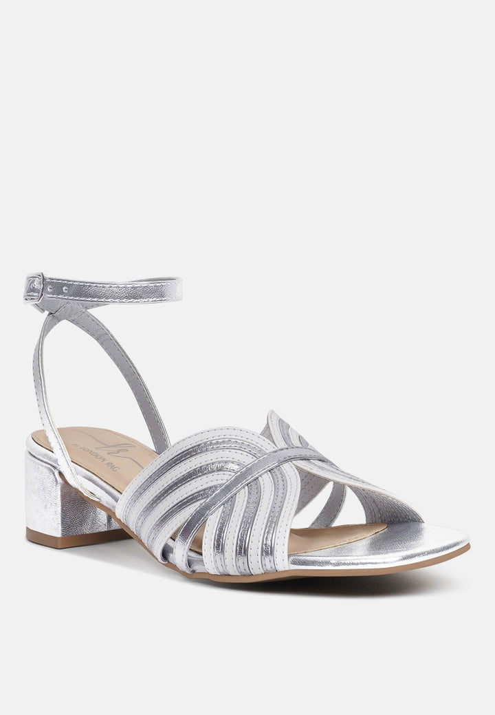 women square toe criss-cross ankle strap sandals#color_silver