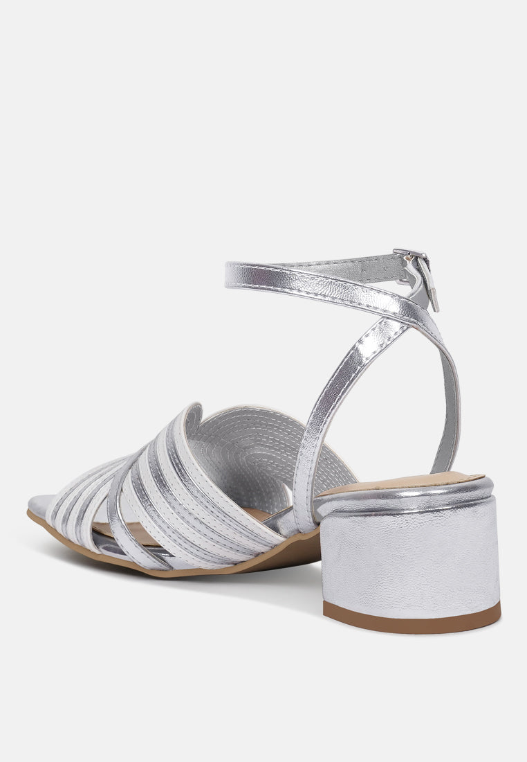 women square toe criss-cross ankle strap sandals#color_silver