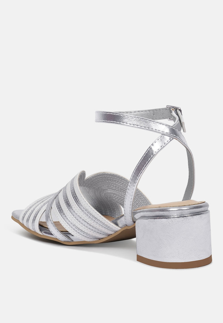women square toe criss-cross ankle strap sandals#color_silver