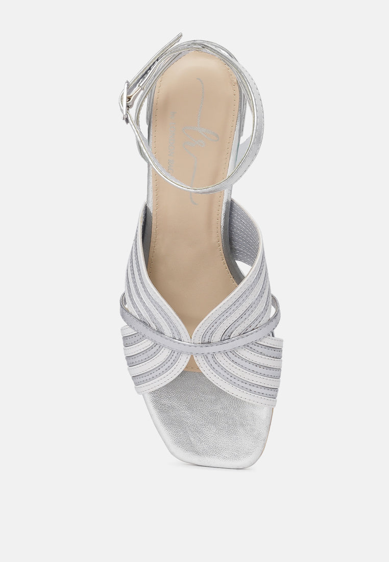 women square toe criss-cross ankle strap sandals#color_silver