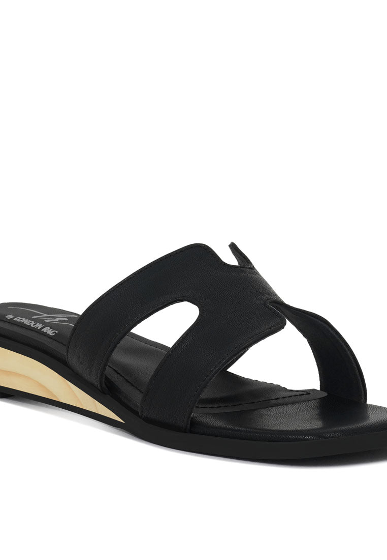 women faux leather wooden heel mules#color_black