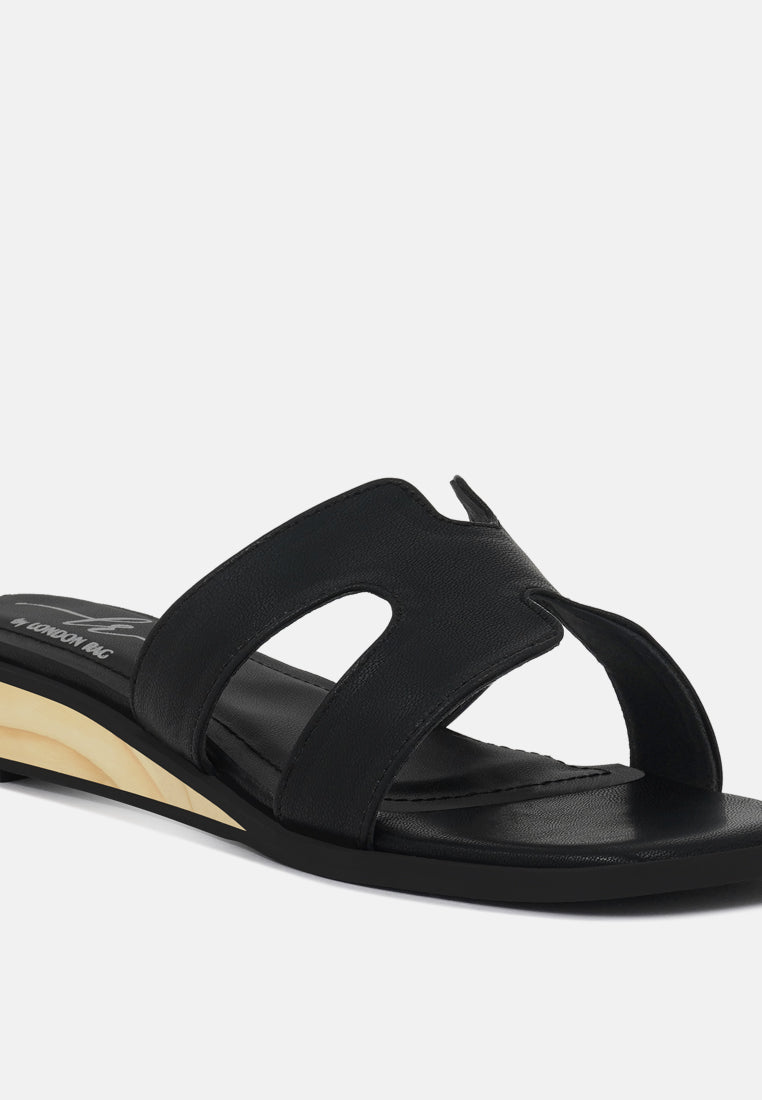 women faux leather wooden heel mules#color_black