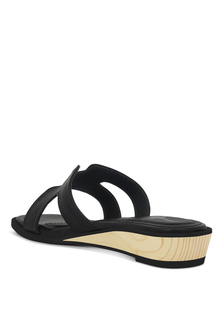 women faux leather wooden heel mules#color_black