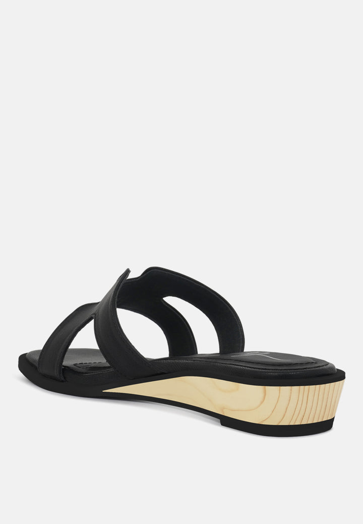 women faux leather wooden heel mules#color_black