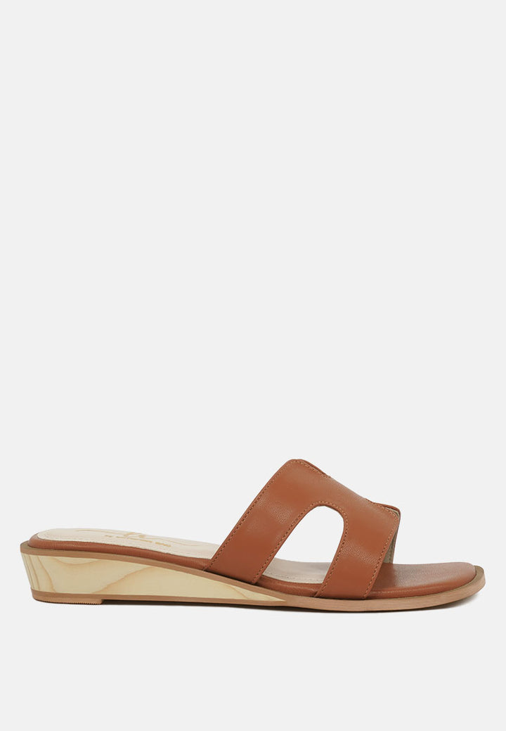 women faux leather wooden heel mules#color_tan