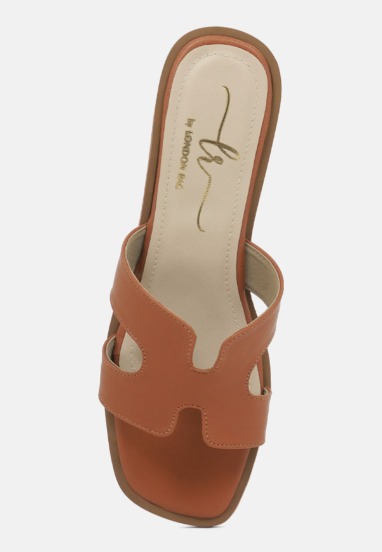 women faux leather wooden heel mules#color_tan