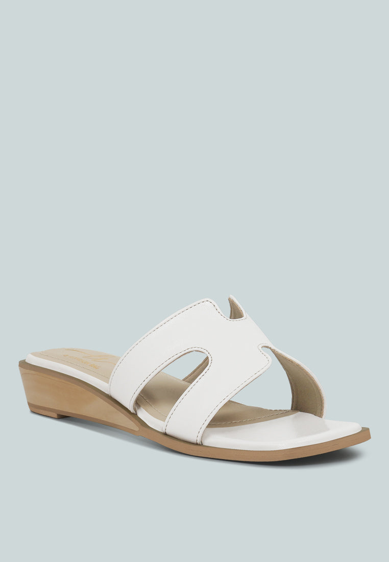 women faux leather wooden heel mules#color_white