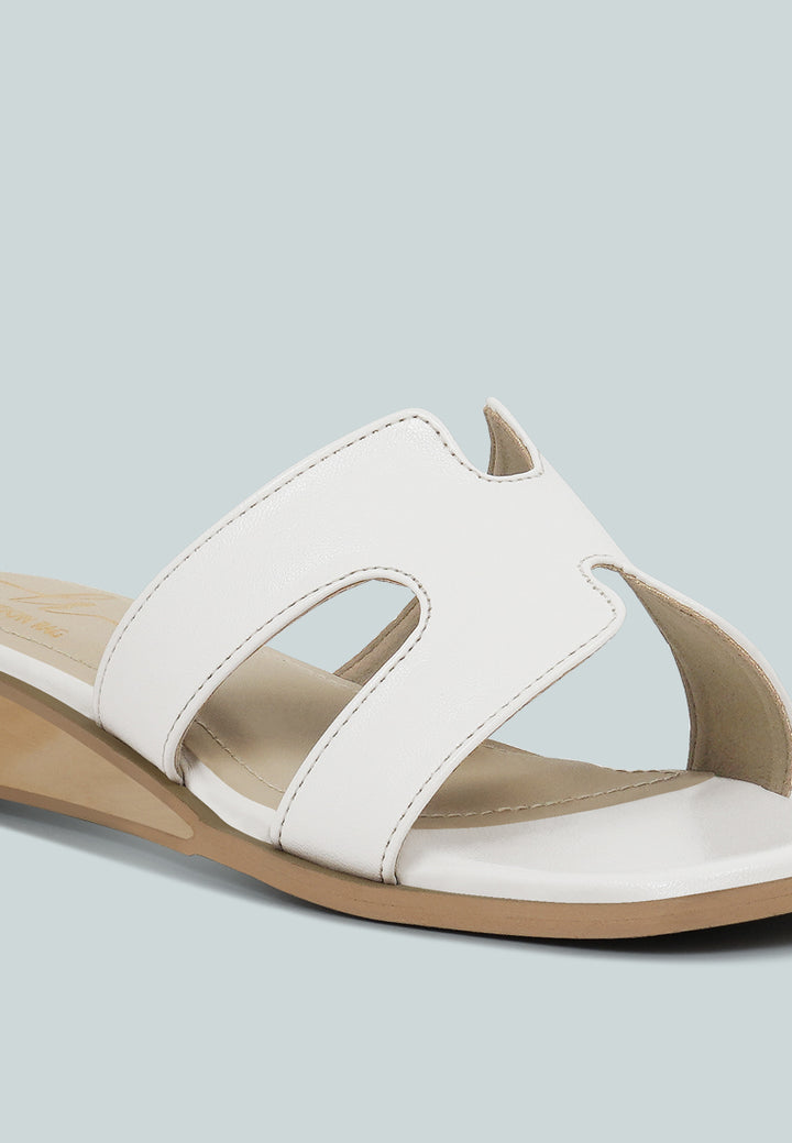 women faux leather wooden heel mules#color_white