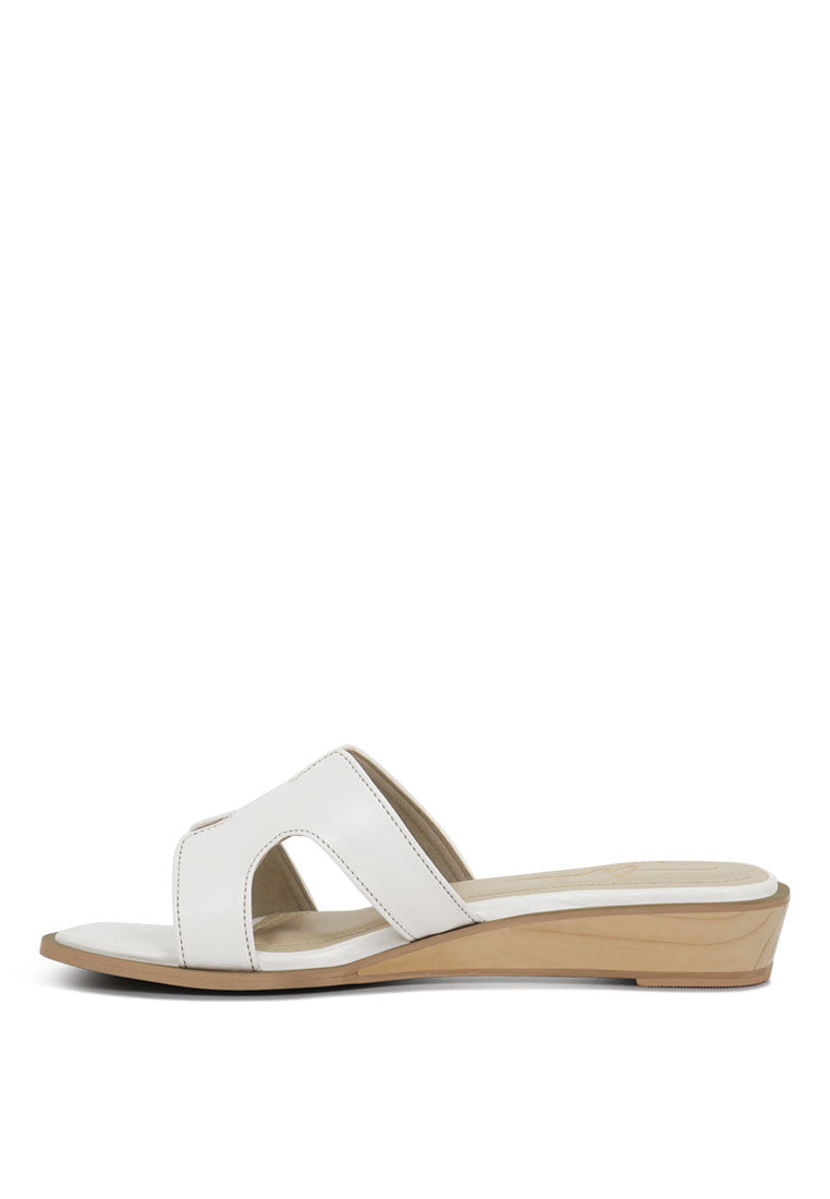 women faux leather wooden heel mules#color_white