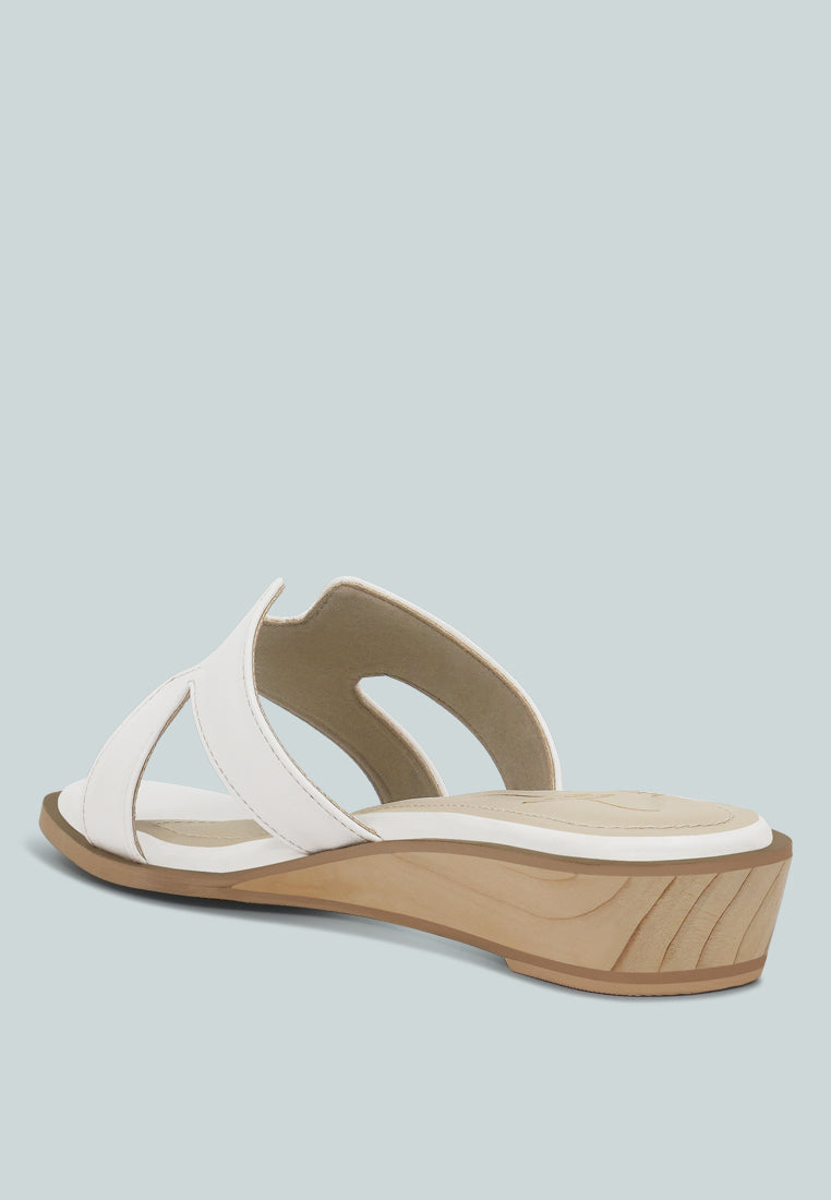 women faux leather wooden heel mules#color_white