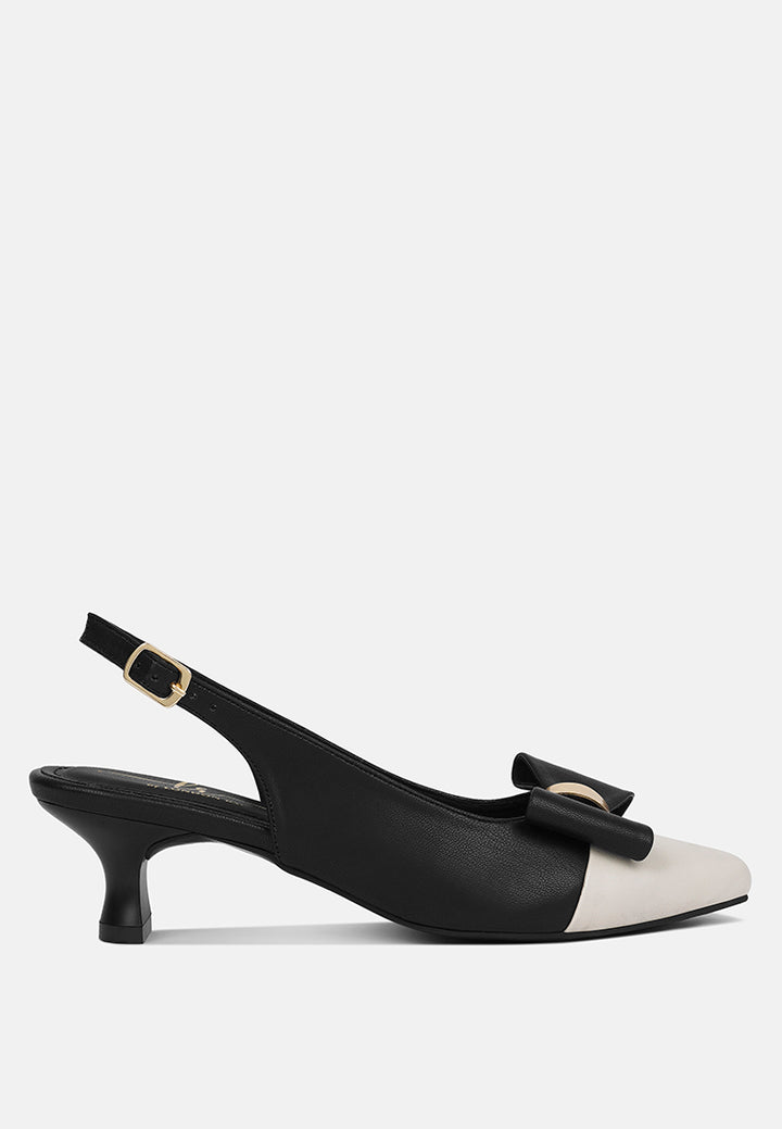 women flared heel bow dress heels#color_black