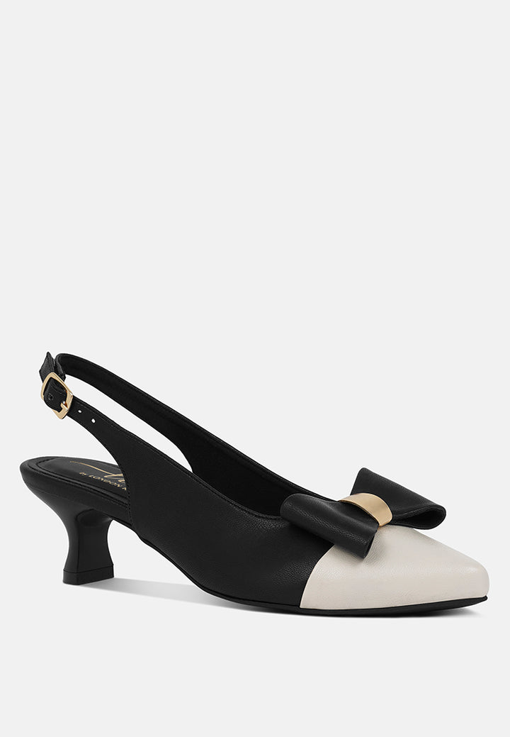 women flared heel bow dress heels#color_black