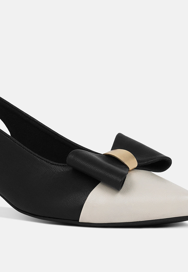 women flared heel bow dress heels#color_black