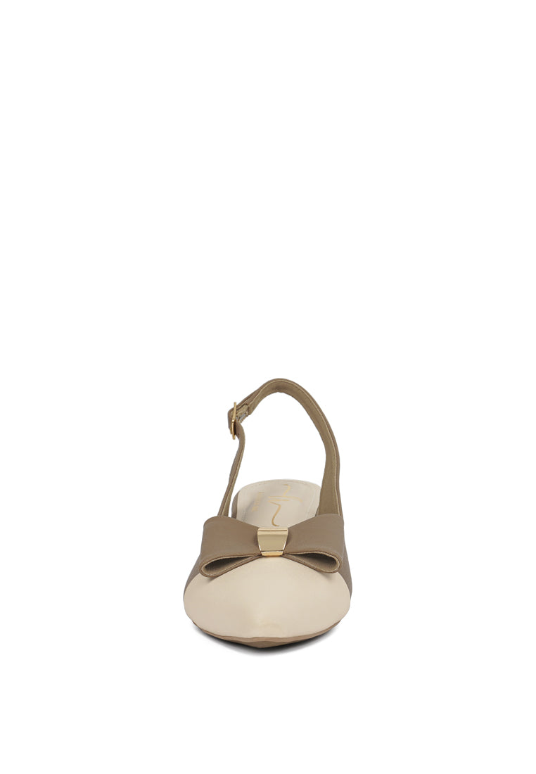 women flared heel bow dress heels#color_nude