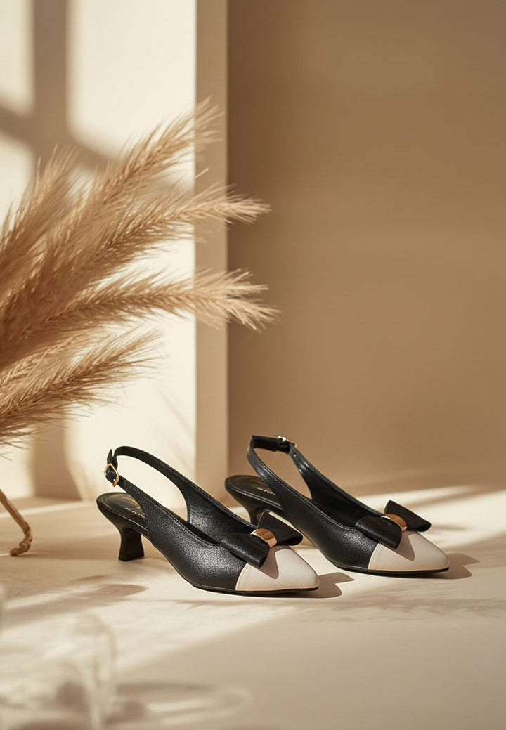 women flared heel bow dress heels#color_black