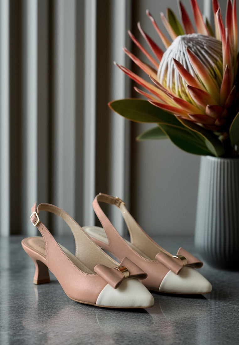 women flared heel bow dress heels#color_nude