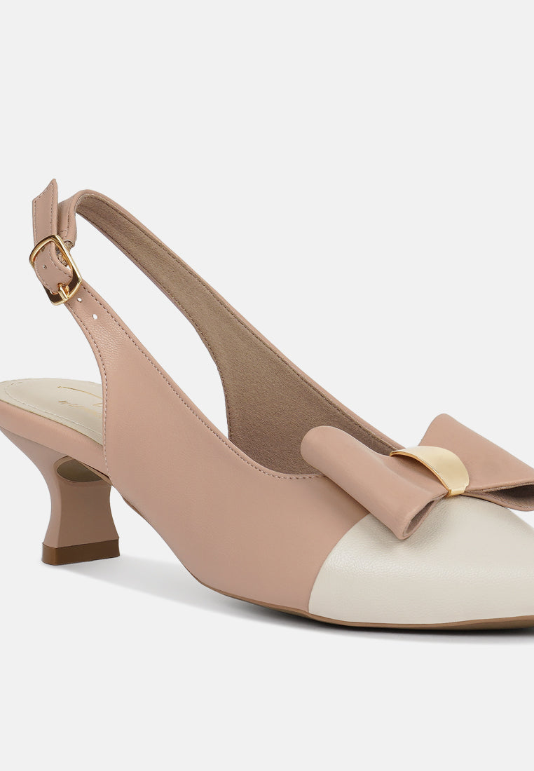 women flared heel bow dress heels#color_nude