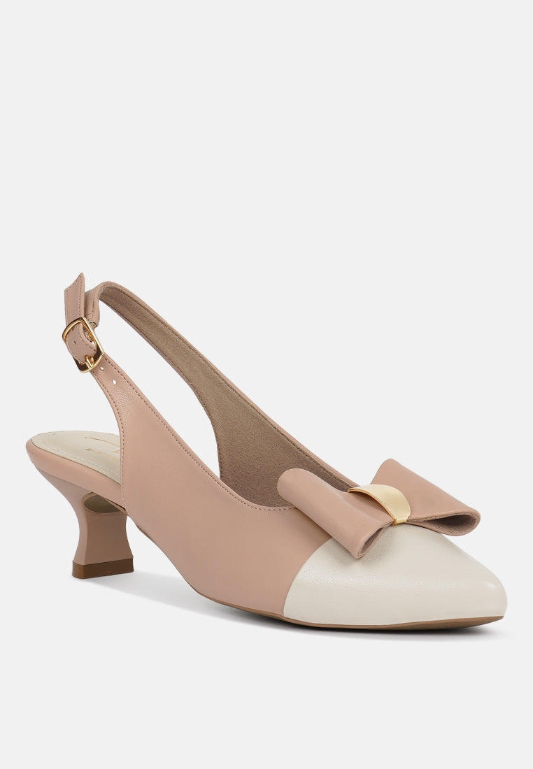 women flared heel bow dress heels#color_nude